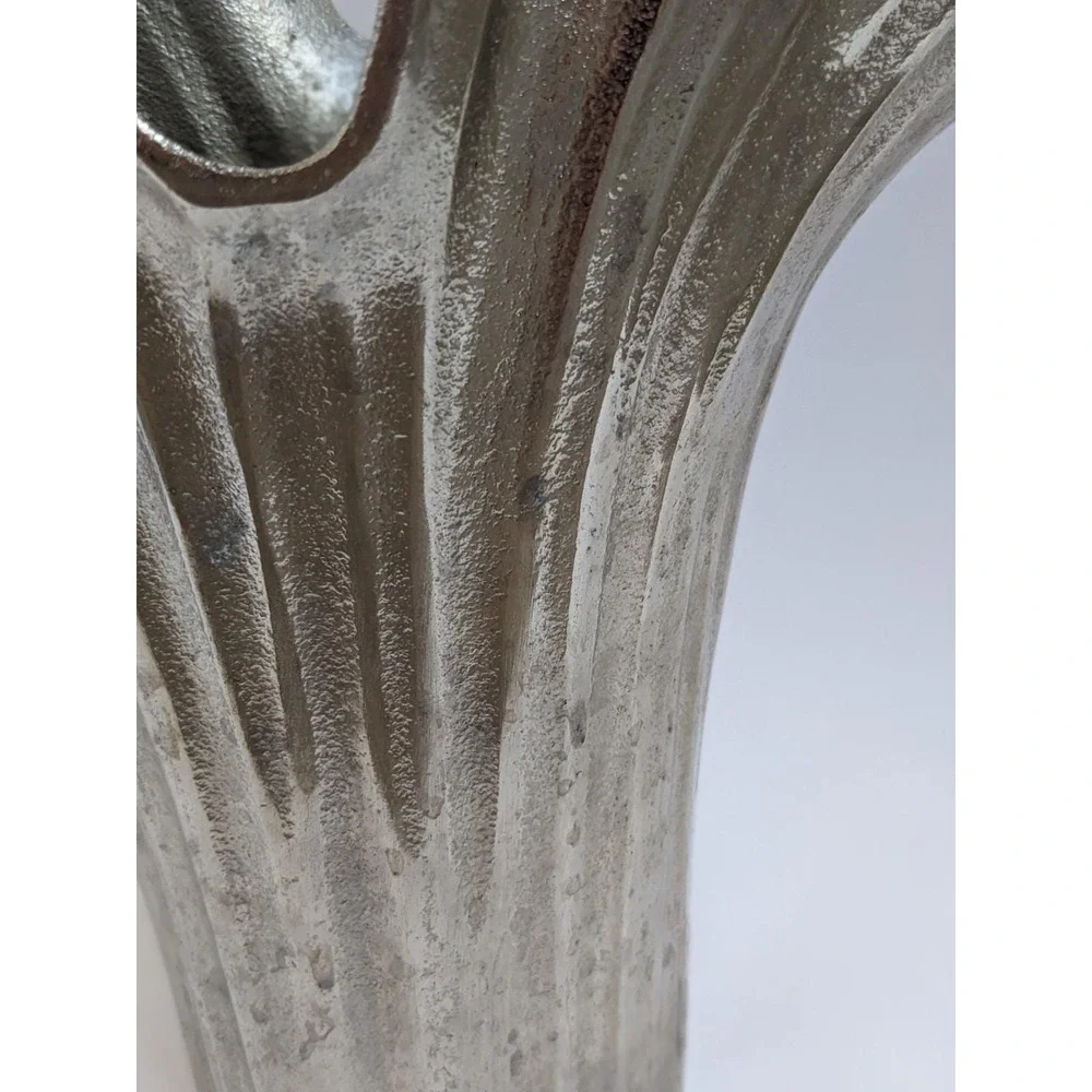 Postmodern Ginkgo Leaf Metal Vase Cast Aluminum? Sculptural Silver Decor 12.5
